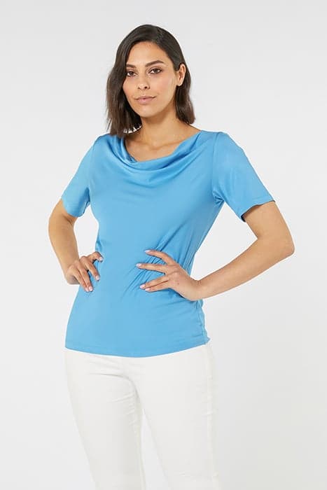 VISCOSE T-SHIRT WITH DRAPING LIGHT BLUE by Elena Mirò