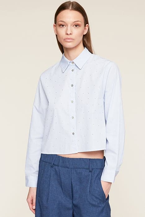 YARN-DYED CROP SHIRT WITH MICRO STUDS WHITE by Motivi