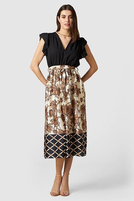 DRESS WITH PATTERNED SKIRT BROWN by Oltre