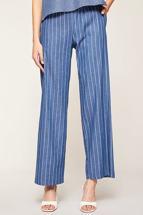 PINSTRIPE TROUSERS IN DENIM-EFFECT COTTON BEIGE by Motivi