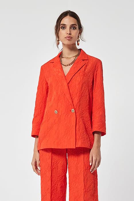 TEXTURED FABRIC JACQUARD BOMBA JACKET RED ORANGE by OKY