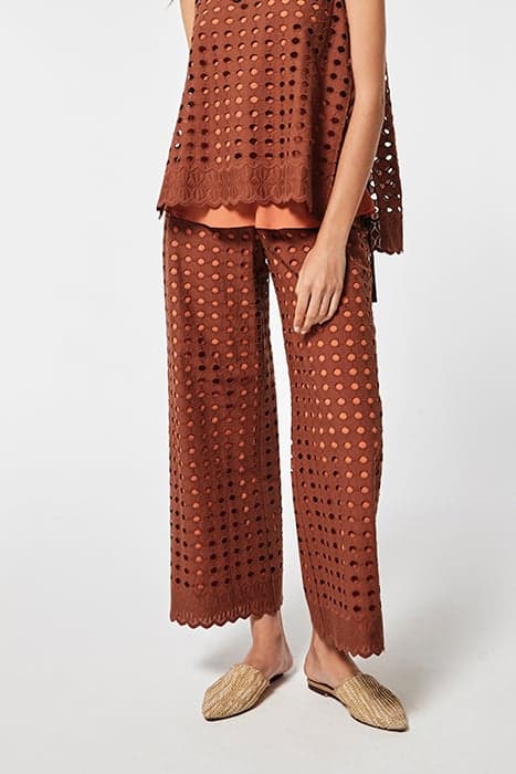 EMBROIDERY VOILE SINKA TROUSERS BROWN/ORANGE by OKY