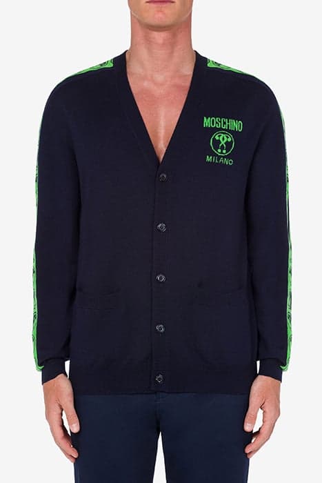 DOUBLE QUESTION MARK WOOL CARDIGAN BLUE by Moschino