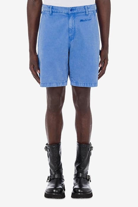 SIGNATURE LOGO GABARDINE BERMUDA SHORTS BLUE by Moschino