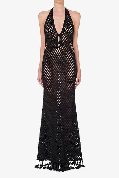 CROCHET EFFECT COTTON RIBBON DRESS BLACK by Moschino