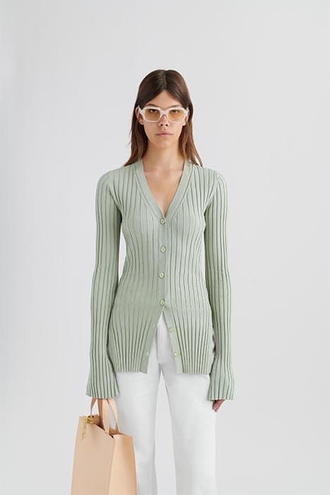 RAE RIB KNIT CARDIGAN DESERT SAGE by Axel Arigato