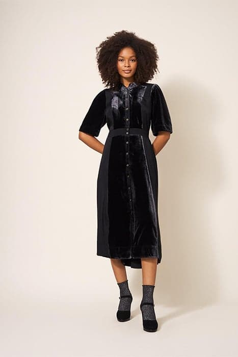 WILLOW VELVET SHIRT DRESS PURE BLACK by White Stuff