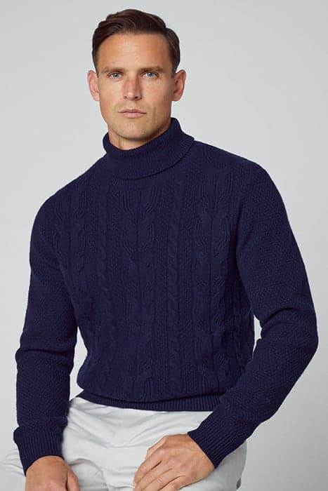 CABLE ROLL NECK NAVY by Hackett London