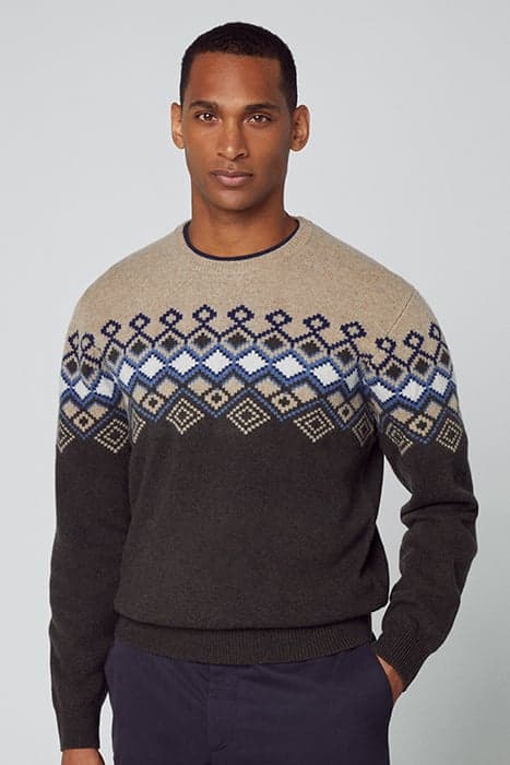 FAIRISLE CREW KHAKI MULT by Hackett London