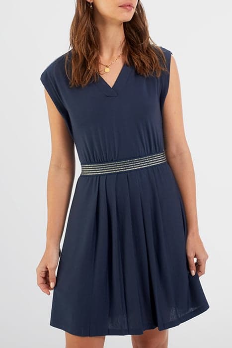 NAVY DRESS WITH GOLD LUREX STRIPED ELASTIC NAVY by ICODE