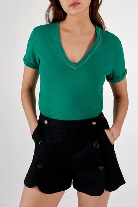 GREEN V-NECK T-SHIRT WITH GOLD SEAM GREEN by ICODE