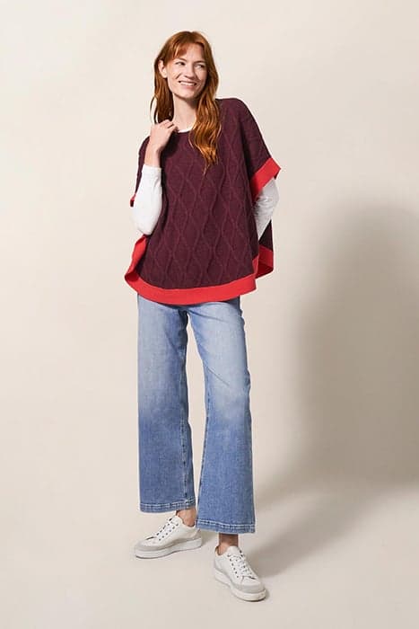 FERN KNITTED PONCHO MID PLUM by White Stuff