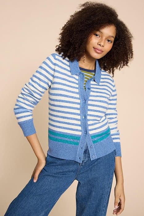 PEONY COLLARED CARDIGAN BLUE MULTI by White Stuff