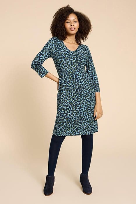 TALLIE ECO VERO JERSEY DRESS TEAL PRINT by White Stuff