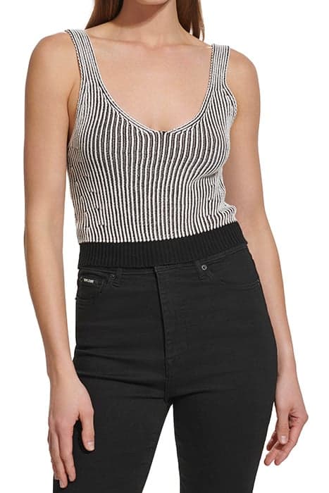 TRNSFR RIB CROP SWTR BLK/IVORY by DKNY