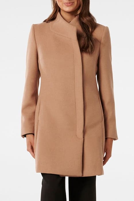 DEBBIE PETITE FUNNEL COLLAR COAT DARK CAMEL by Forever New