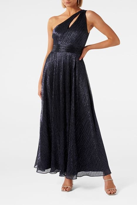 BILLIE ASYMM PLISSE MIDI DRESS NAVY by Forever New