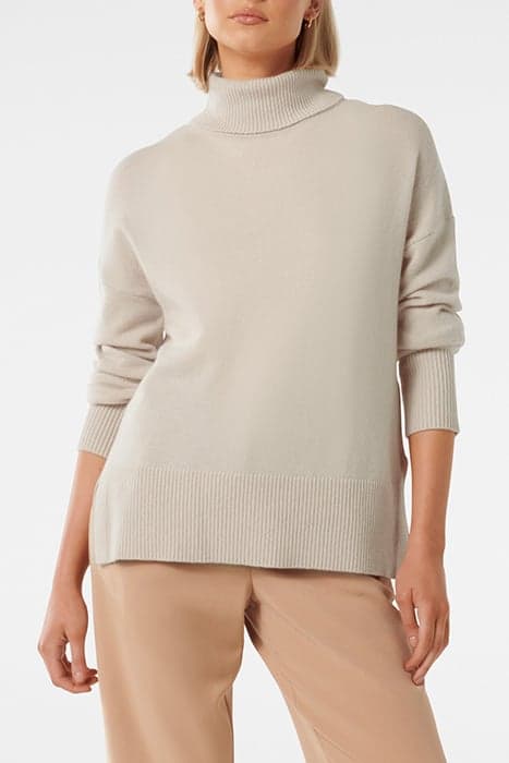 MIA RELAXED ROLL NECK KNIT JUMPER NEUTRAL by Forever New