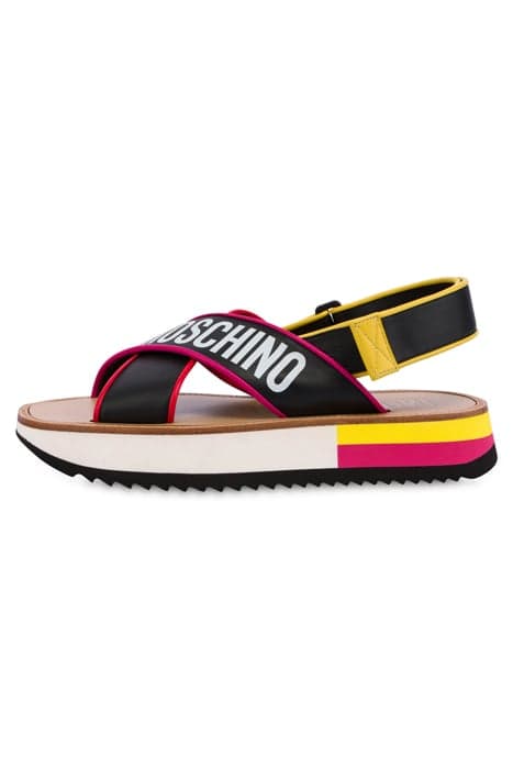 MIX & MATCH CALFSKIN CROSSED SANDALS BLACK by Moschino