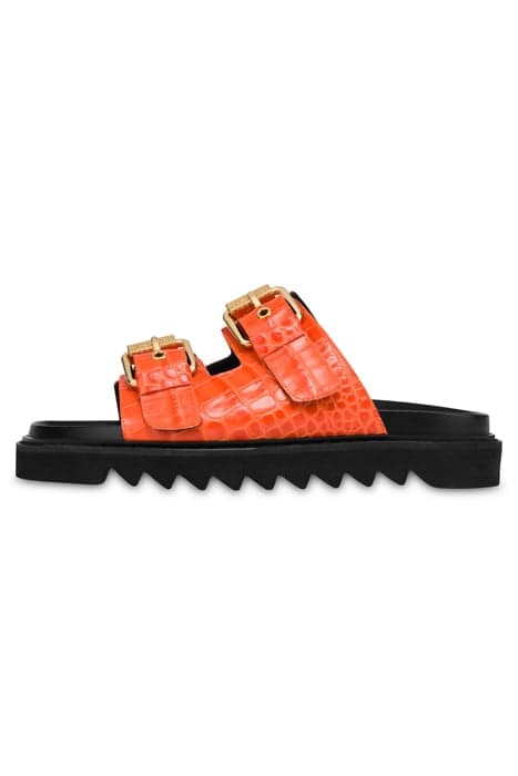 MOSCHINO BUCKLE CALFSKIN SANDALS ORANGE by Moschino