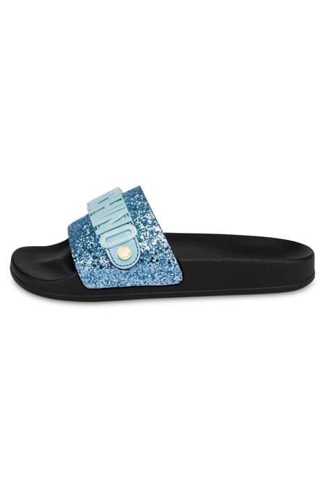 LETTERING LOGO GLITTER POOL SLIDES BLACK by Moschino