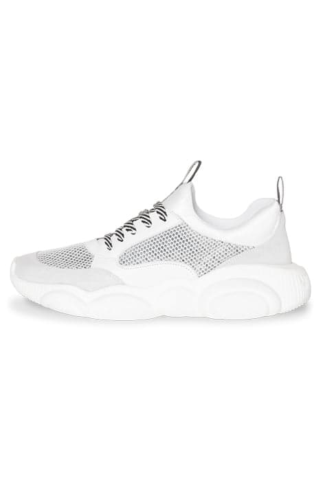 TEDDY RUN SNEAKER IN MESH, CALFSKIN AND SPLIT LEATHER WHITE by Moschino