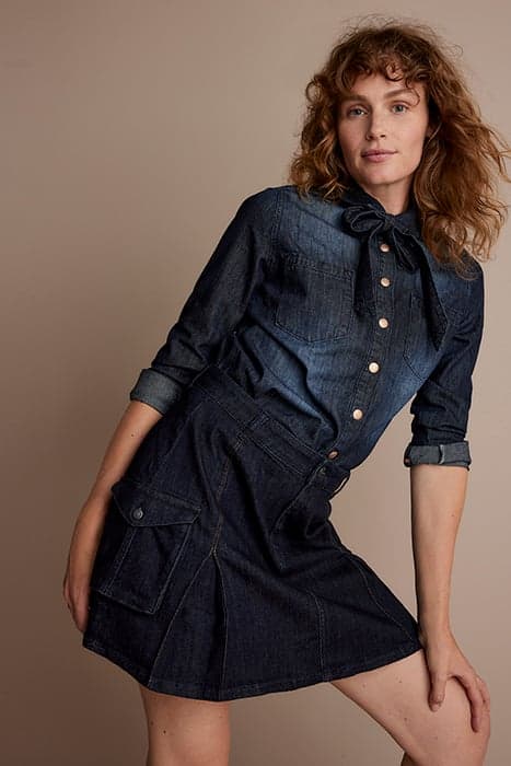 DENIM PLEATED SKIRT DENIM DARK INDIGO by Summum Woman