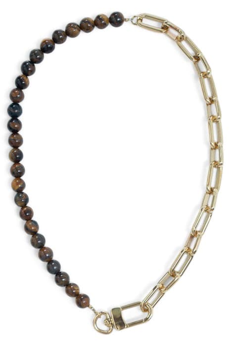 BROWN TIGER EYE AND PAPER CLIP CHAIN NECKLACE by IKKS