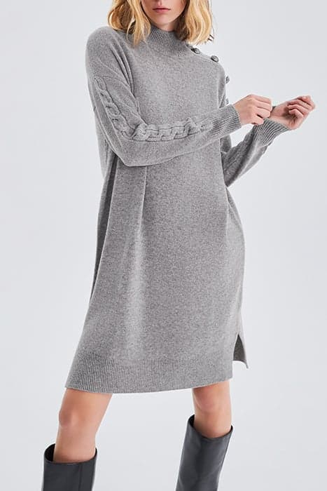 GREY KNIT DRESS, ENGRAVED BUTTONS ON SHOULDER by IKKS