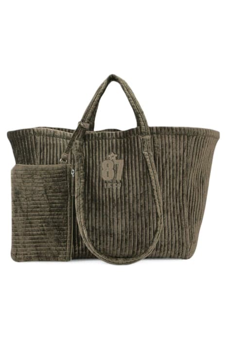 KHAKI OVERSIZED QUILTED VELVET TOTE BAG by IKKS