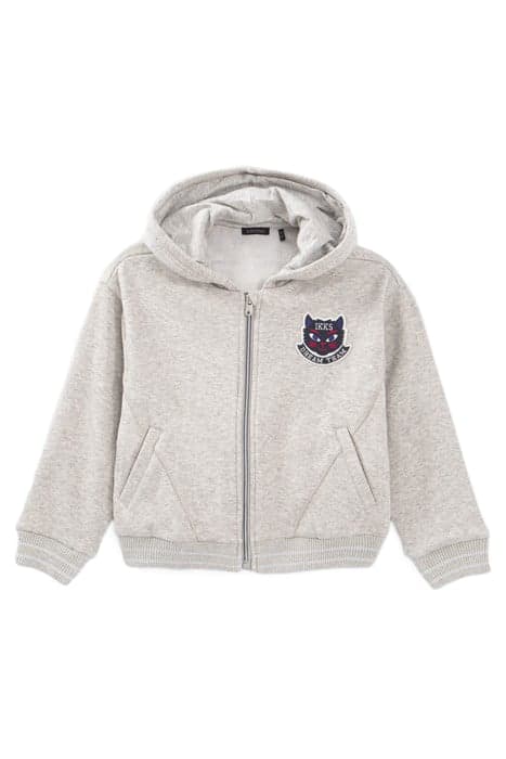 GIRLS’ GREY ZIPPED HOODED CARDIGAN WITH CAT BADGE by IKKS