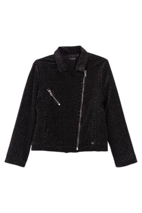 GIRLS’ BLACK TEXTURE, LUREX, JACQUARD VELVET KNIT CARDIGAN by IKKS