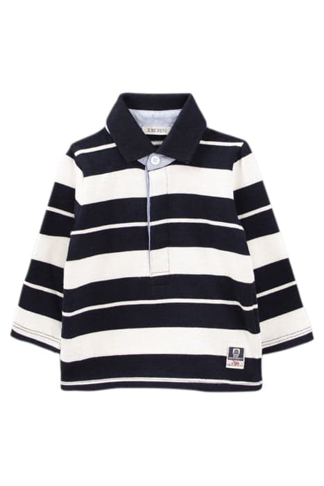 BABY BOYS’ NAVY/ECRU STRIPE POLO SHIRT, EMBROIDERED BACK by IKKS