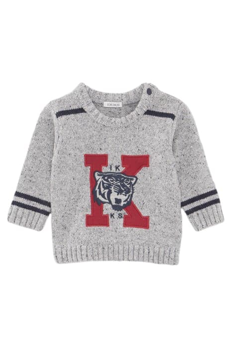 BABY BOYS’ GREY MARL KNIT SWEATER WITH XL EMBROIDERY by IKKS