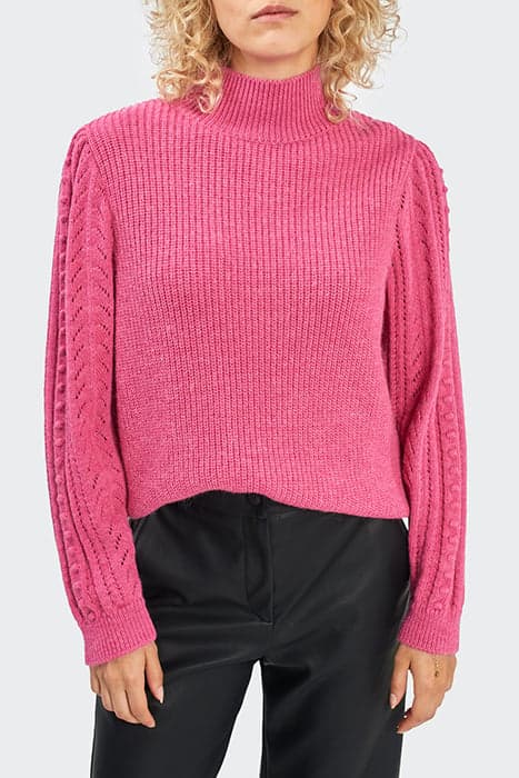 CHERRY PINK DECORATIVE KNIT HIGH-NECK SWEATER by ICODE