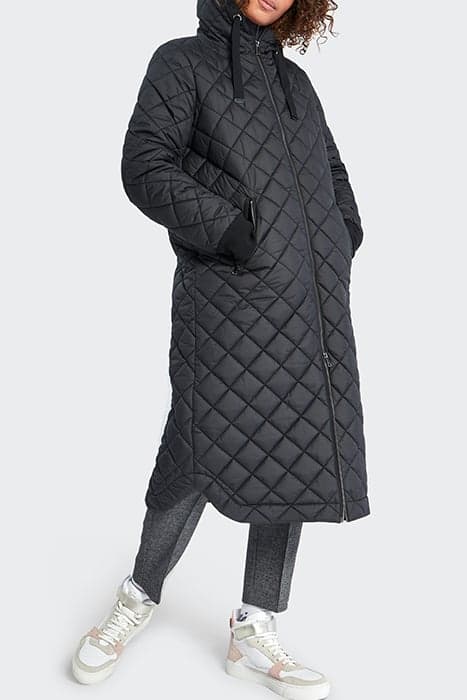 BLACK QUILTED LONG PADDED JACKET by ICODE