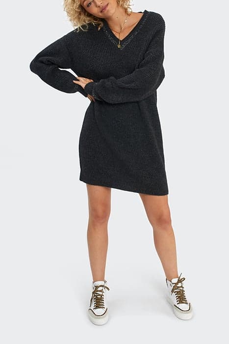 CHARCOAL LUREX KNIT V-NECKLINE DRESS by ICODE