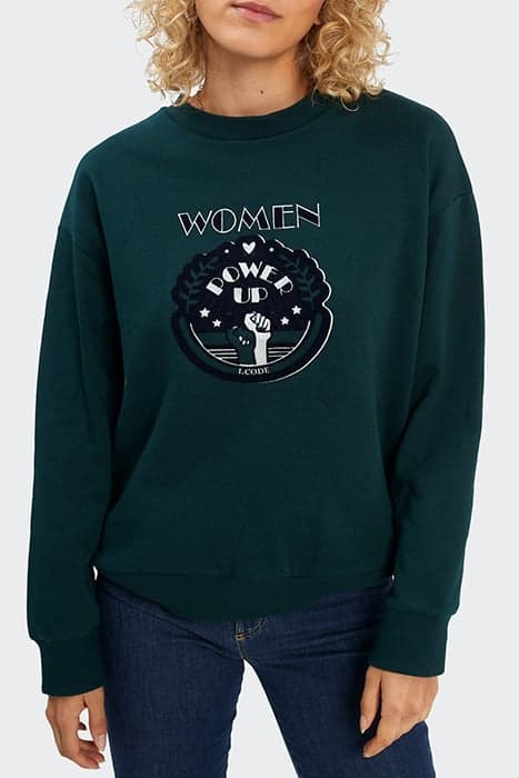 GREEN PRINTED SWEATSHIRT WITH FLOCKED IMAGE by ICODE