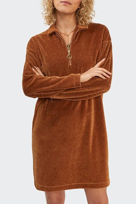 TOBACCO GLITTERY VELVET SWEATSHIRT DRESS by ICODE