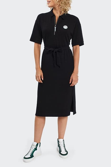 BLACK PIQUE KNIT LONG POLO-SHIRT DRESS by ICODE