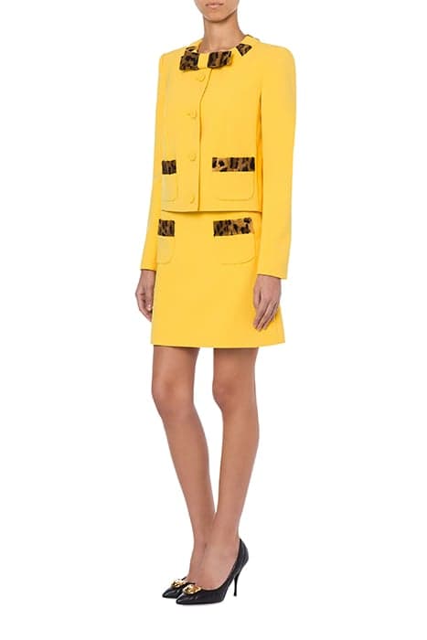 LEOPARD PRINT DETAILS CREPE JACKET YELLOW by Moschino