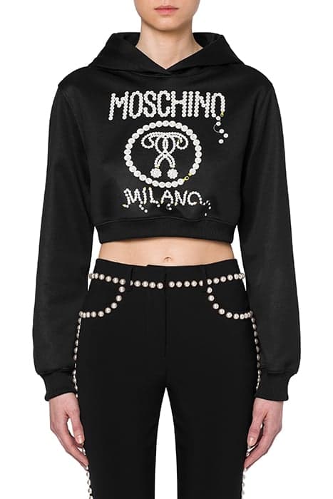 PEARLS DOUBLE QUESTION MARK TECHNICAL SWEATSHIRT BLACK by Moschino