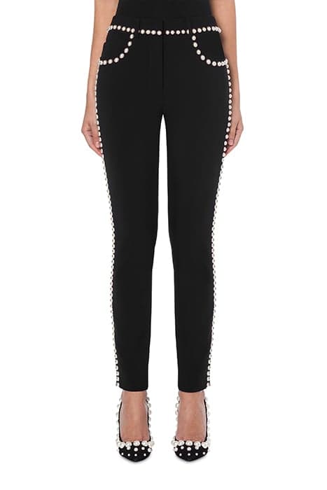 CREPE TROUSERS WITH PEARLS BLACK by Moschino