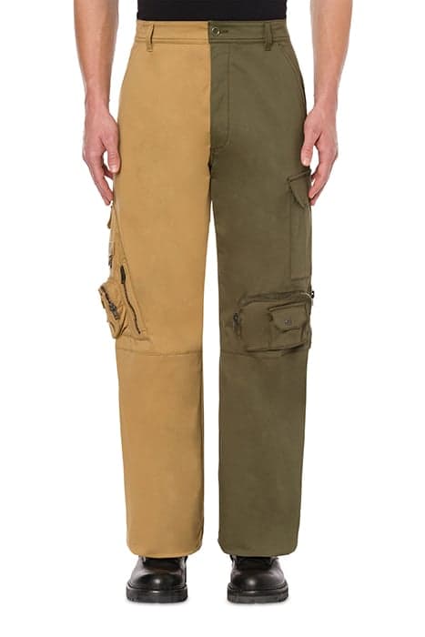 TWO-TONE CARGO TROUSERS IN MATT SATIN BEIGE by Moschino