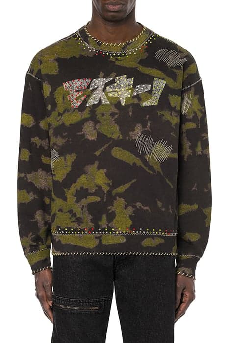 MOSCHINO KATAKANA LOGO CAMOUFLAGE SWEATSHIRT GREEN by Moschino