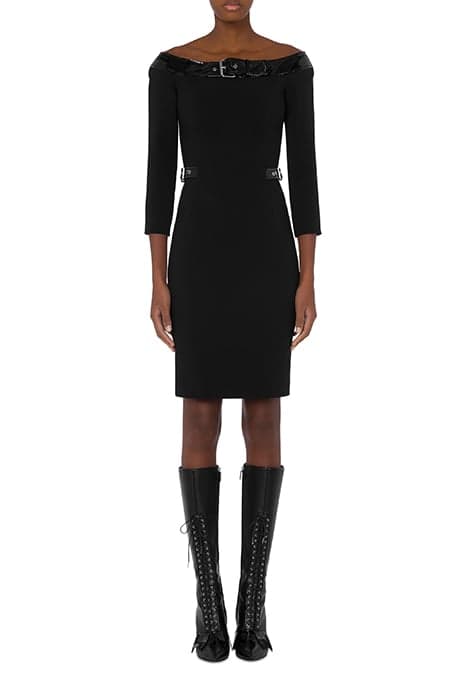 BONDAGE BUCKLE STRETCH CADY DRESS BLACK by Moschino