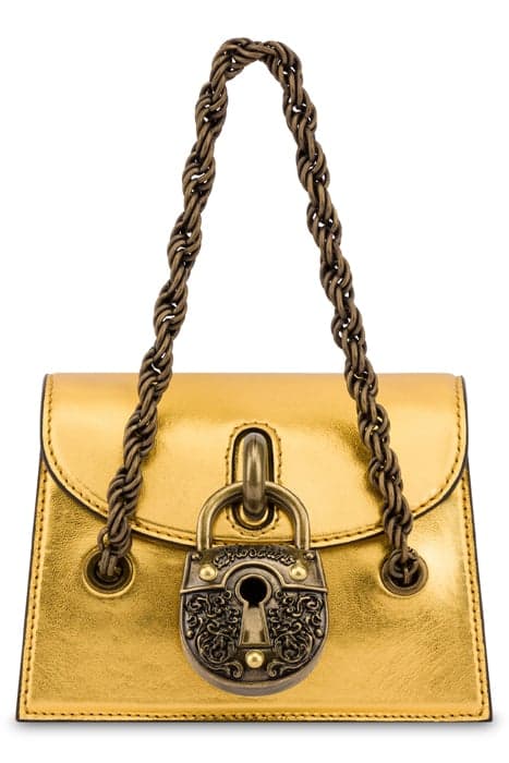 PADLOCK MINI BAG IN LAMINATED NAPPA GOLD by Moschino