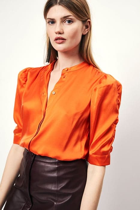 PERNAUD SILK SMOCKED BLOUSE SIGNAL ORANGE by Dante6