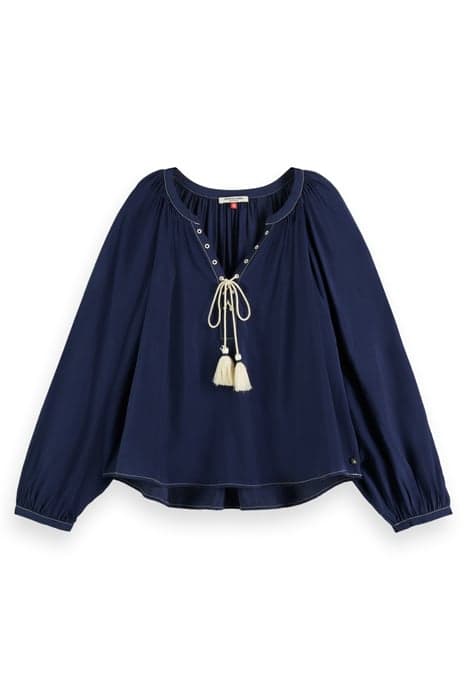 BALLOON SLEEVE LACE UP TOP NAVY BLUE by Scotch & Soda