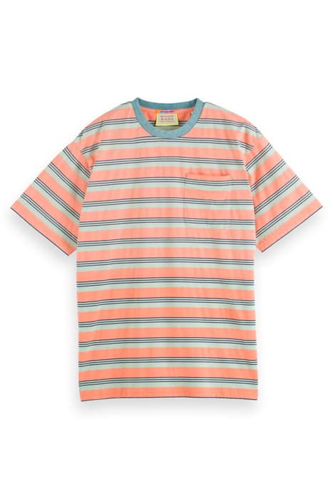 YARN DYE STRIPE POCKET T-SHIRT PEACH GREEN MULTISTRIPE by Scotch & Soda